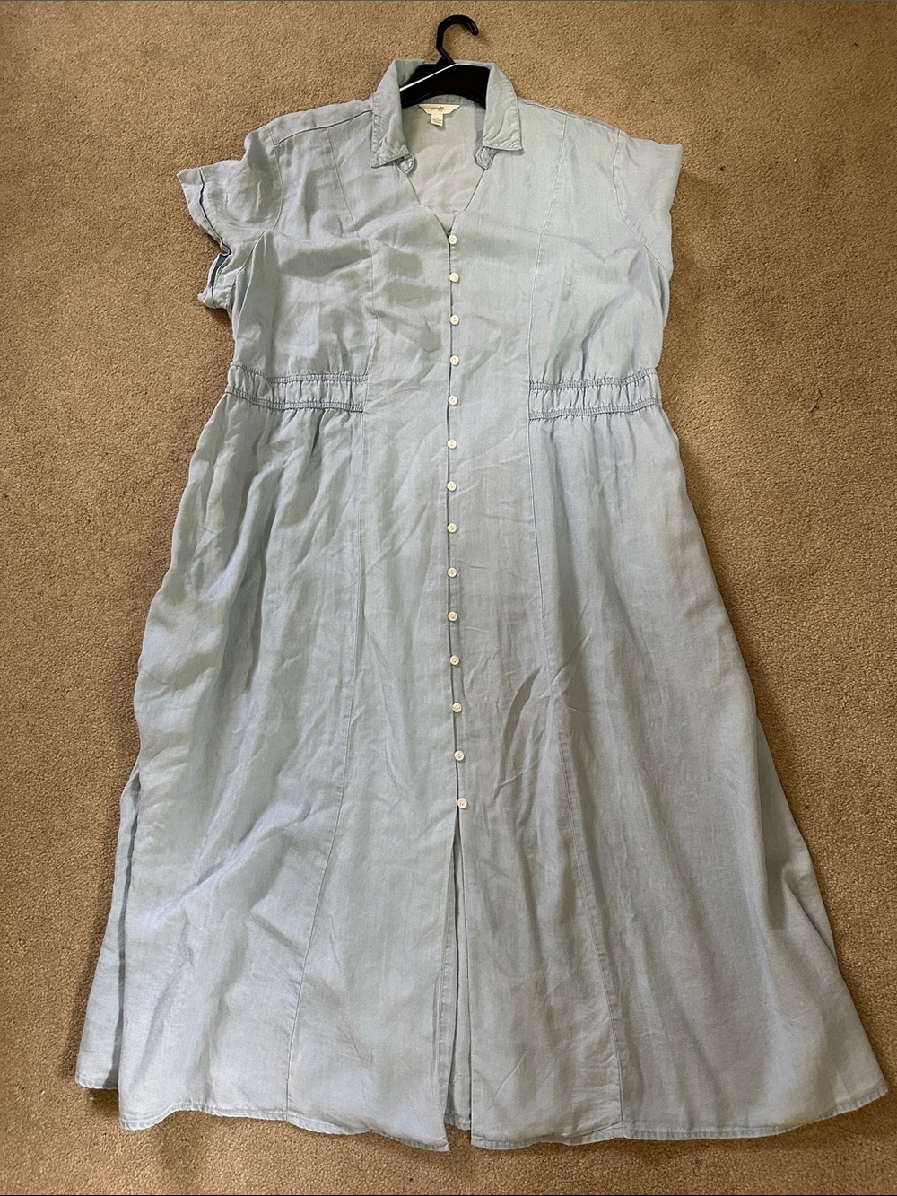 1X Light Blue Linen Style Short Sleeve Dress with Collar- Terra & Sky
